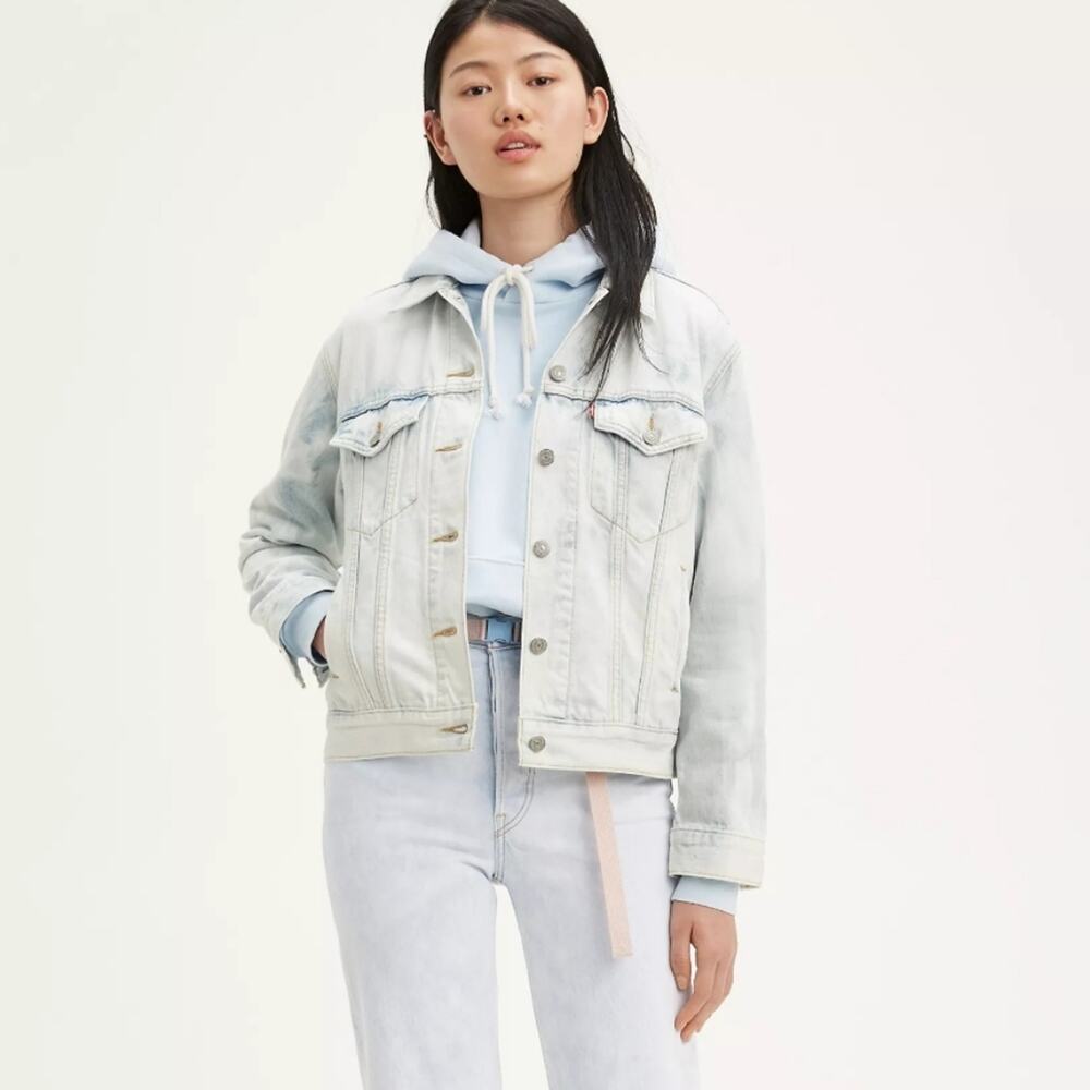 Levis NWT Ex Boyfriend Oversized Tie Dye Denim Trucker Jean Jacket XL Coat